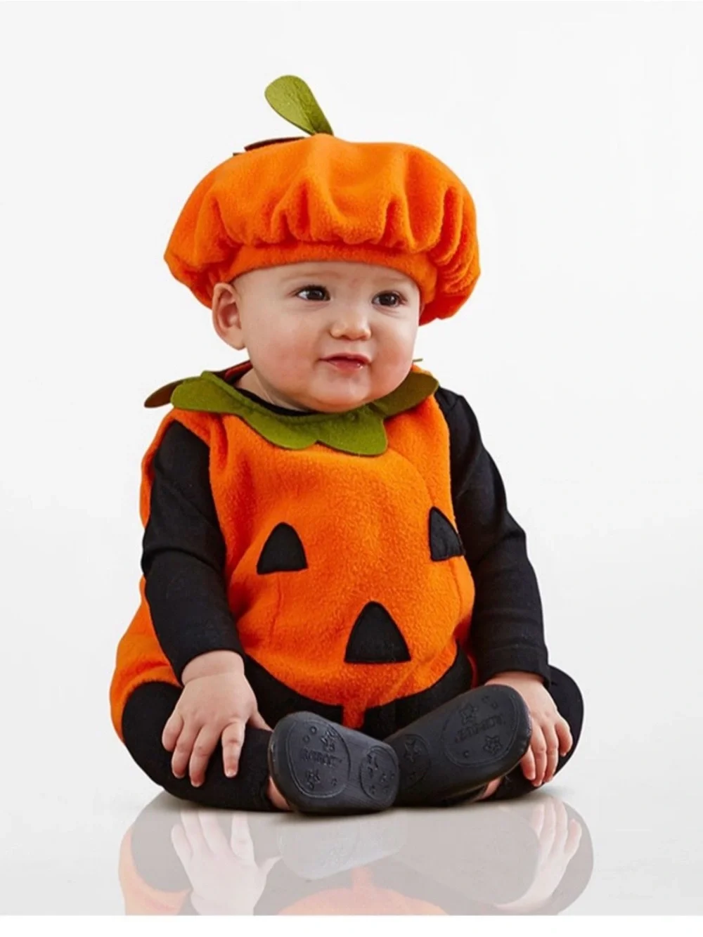 Pottery Barn Kids Orange Pumpkin Jack-O'-Lantern Costume with Green Stem